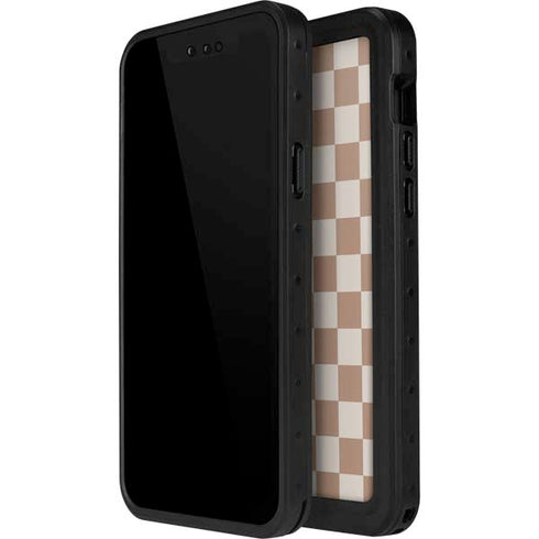 Neutral Checkered iPhone 15 Waterproof Case